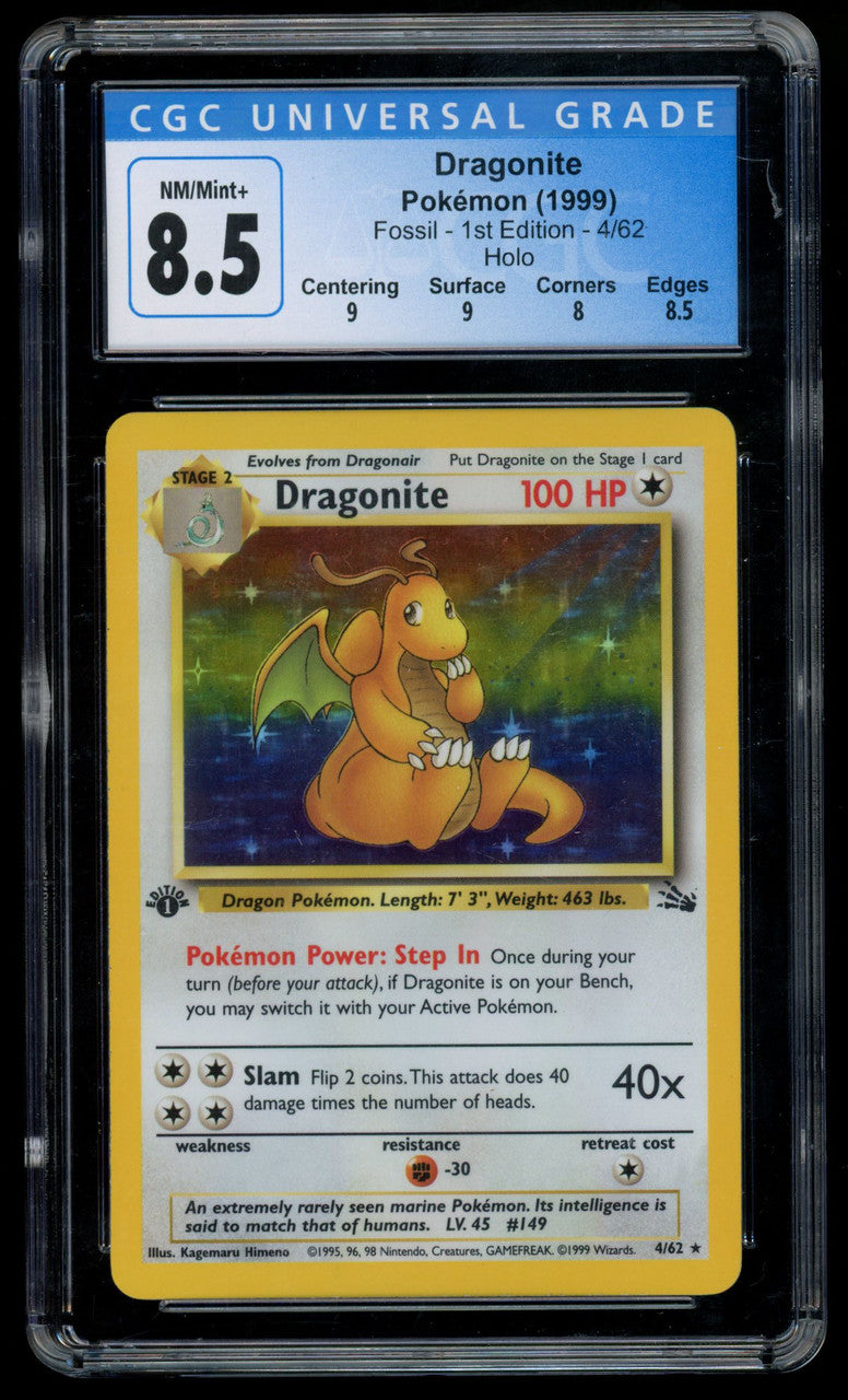1999 Pokemon Dragonite Fossil 1st Edition Holofoil 4/62 CGC 8.5