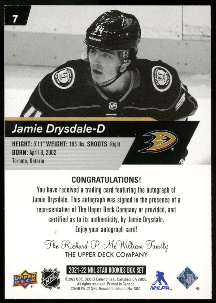 2021-22 Upper Deck Star Rookies Jamie Drysdale RC Auto #7