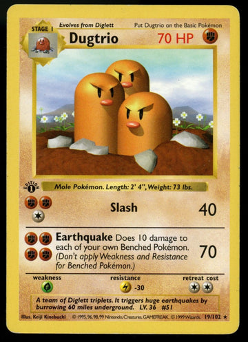 Pokemon Dugtrio 1st Edition Base Set Shadowless #19/102 MP