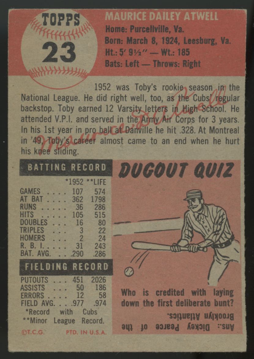 1953 Topps Toby Atwell #23 EX "A"