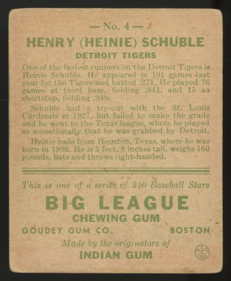 1933 Goudey Henry "Heinie" Schuble #4 G/VG