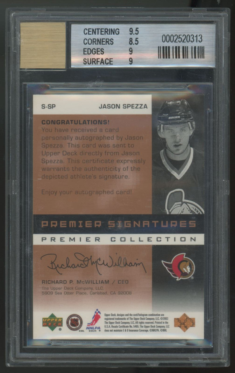 2002-03 Upper Deck Premier Jason Spezza RC Bronze Auto #S-SP BGS 9 9