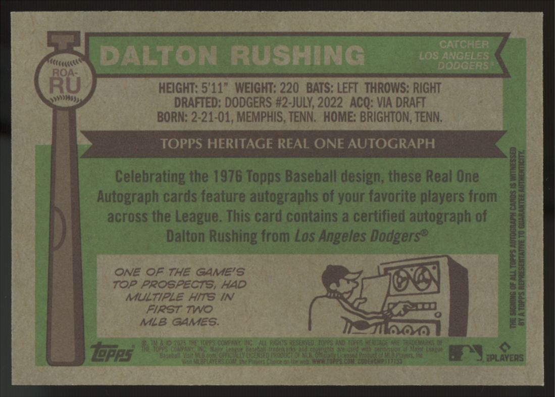 2025 Topps Heritage Dalton Rushing RC Real One Auto Red Ink /76 #ROA-RU