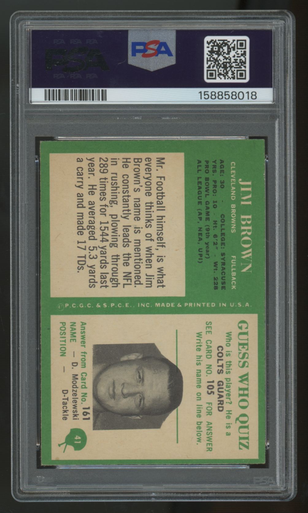 1966 Philadelphia Jim Brown #41 PSA 7