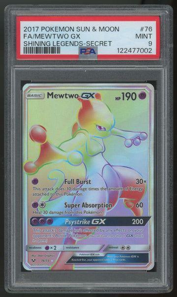 2017 Pokemon Mewtwo GX Shining Legends Full Art Secret #76 PSA 9
