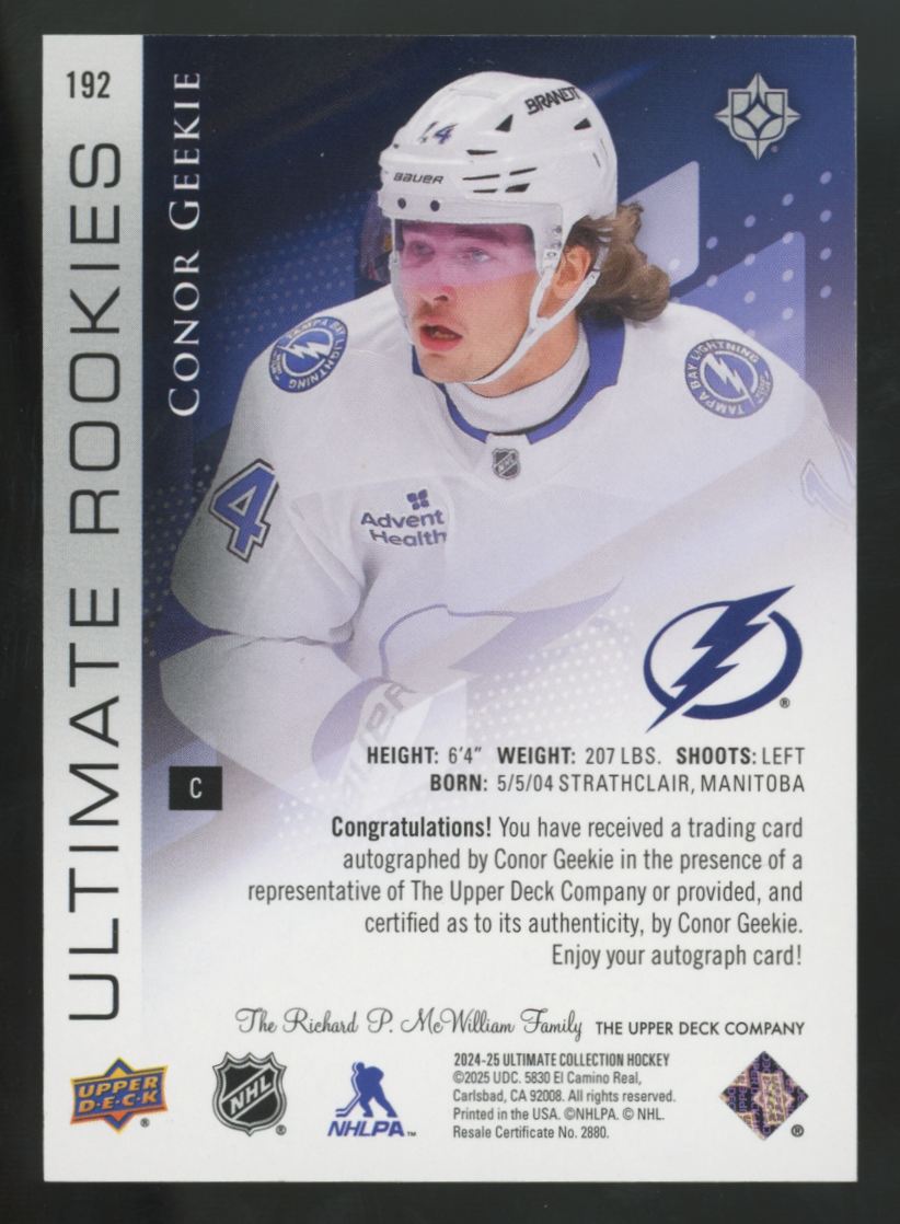 2024-25 Upper Deck Ultimate Conor Geekie RC Auto /99 #192