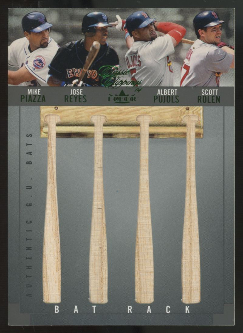 2004 Fleer Classic Clippings Piazza Reyes Pujols Rolen Green Bat Rack Patch /75