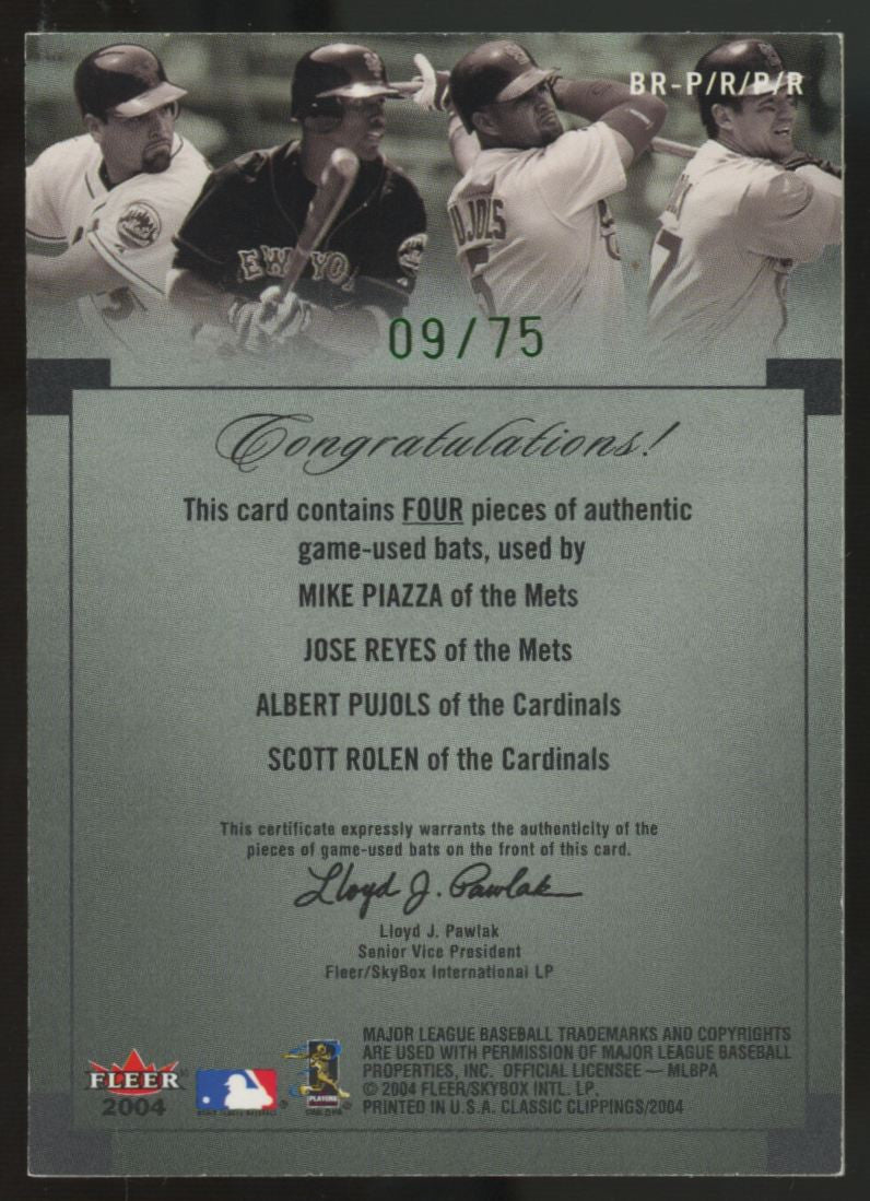 2004 Fleer Classic Clippings Piazza Reyes Pujols Rolen Green Bat Rack Patch /75