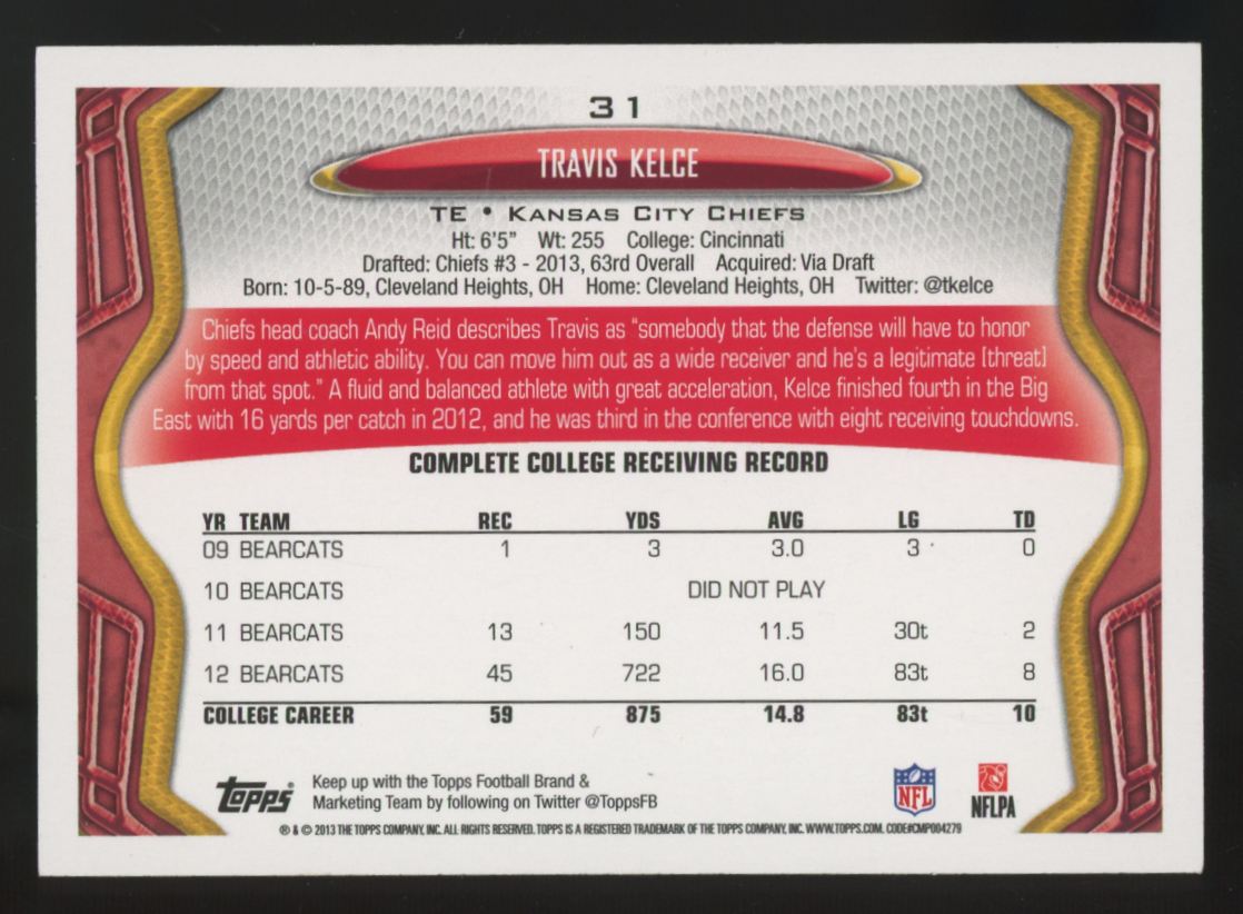 2013 Topps Travis Kelce RC #31