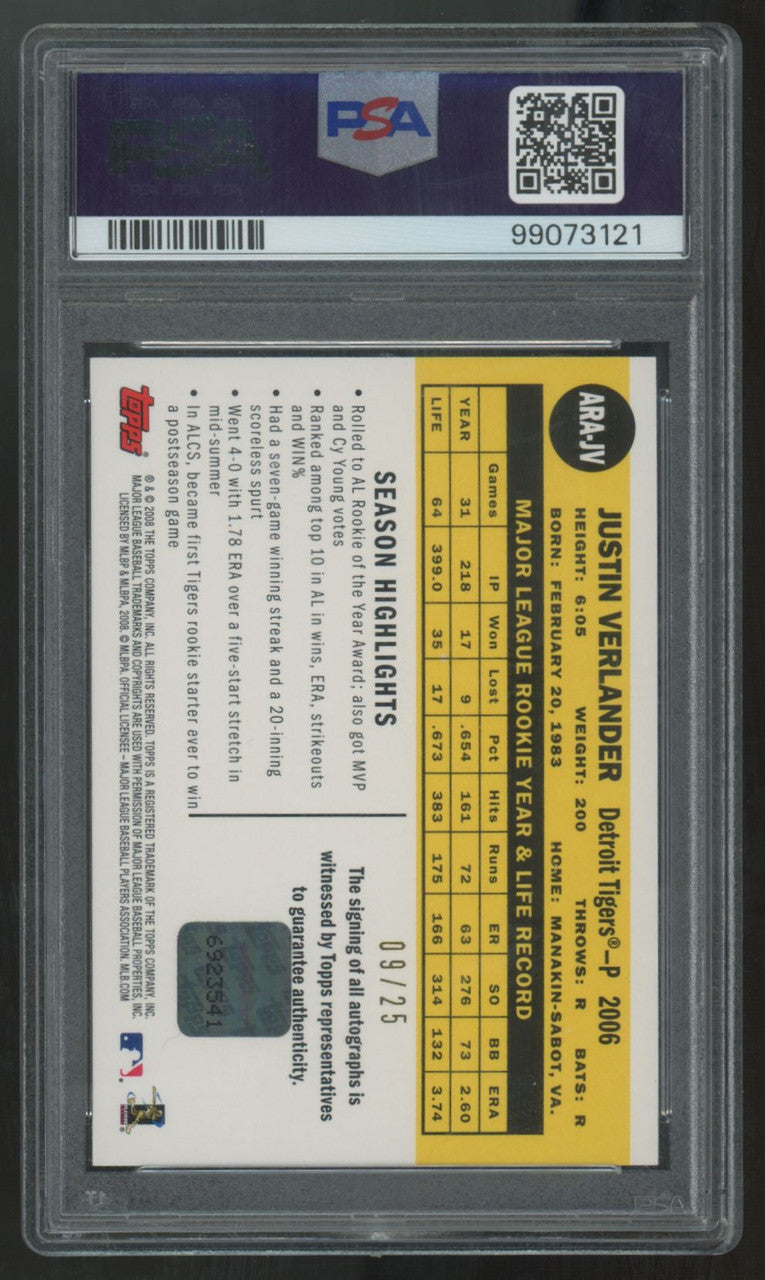 2008 Topps Justin Verlander All-Rookie 50th Anniversary Auto /25 #ARA-JV PSA 9