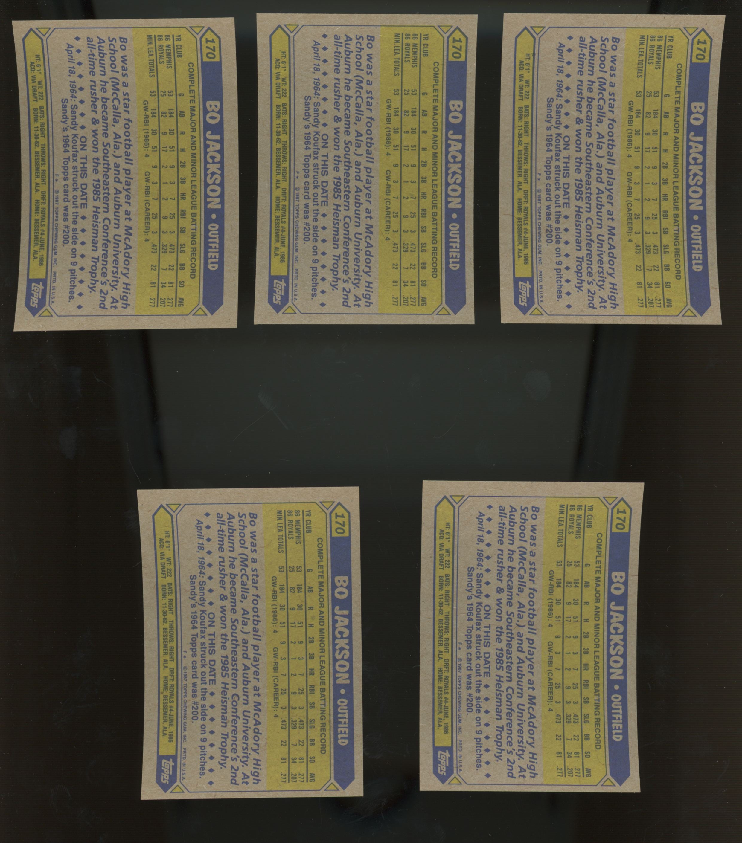 1987 Topps Bo Jackson RC #170 Lot of 25 NM-MT "B"