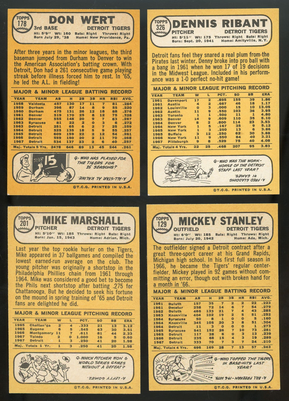 1968 Topps Detroit Tigers Team Set (20) Kaline McLain EX/MT-NM