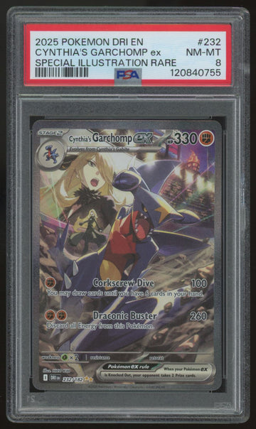 2025 Pokemon Cynthia's Garchomp ex Destined Rivals SIR #232 PSA 8