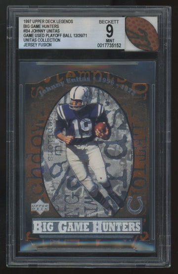 1997 Upper Deck Legends Johnny Unitas Jersey Fusion Playoff Ball Relic #B4 BGS 9