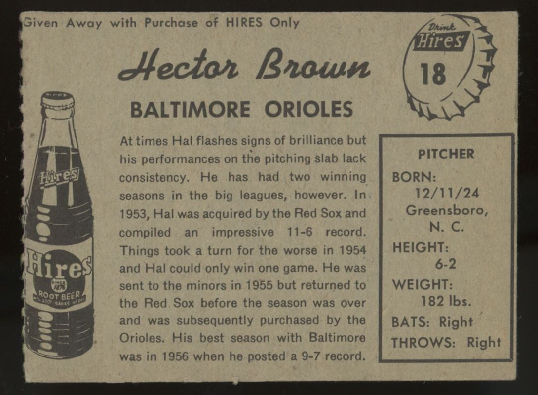 1958 Hires Root Beer Hector Brown #18 VG