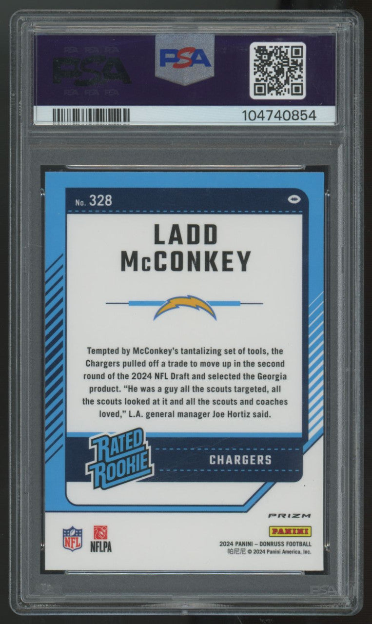 2024 Donruss Ladd McConkey RC Rated Rookie Red & Green Optic Preview #328 PSA 10
