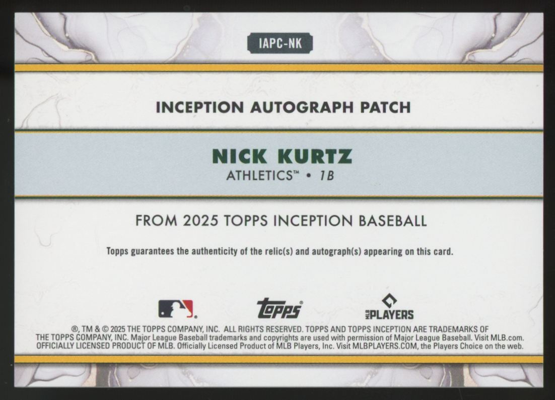 2025 Topps Inception Nick Kurtz RC Patch Auto RPA /125 #IAPC-NK
