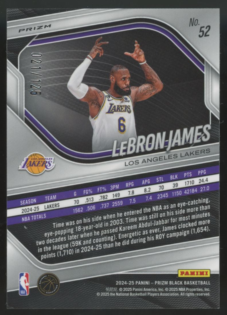 2024-25 Panini Prizm Black LeBron James Blue Ice /125 #52
