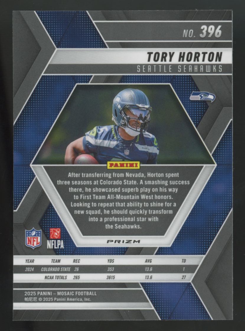 2025 Panini Mosaic Tory Horton RC White Sparkle #396