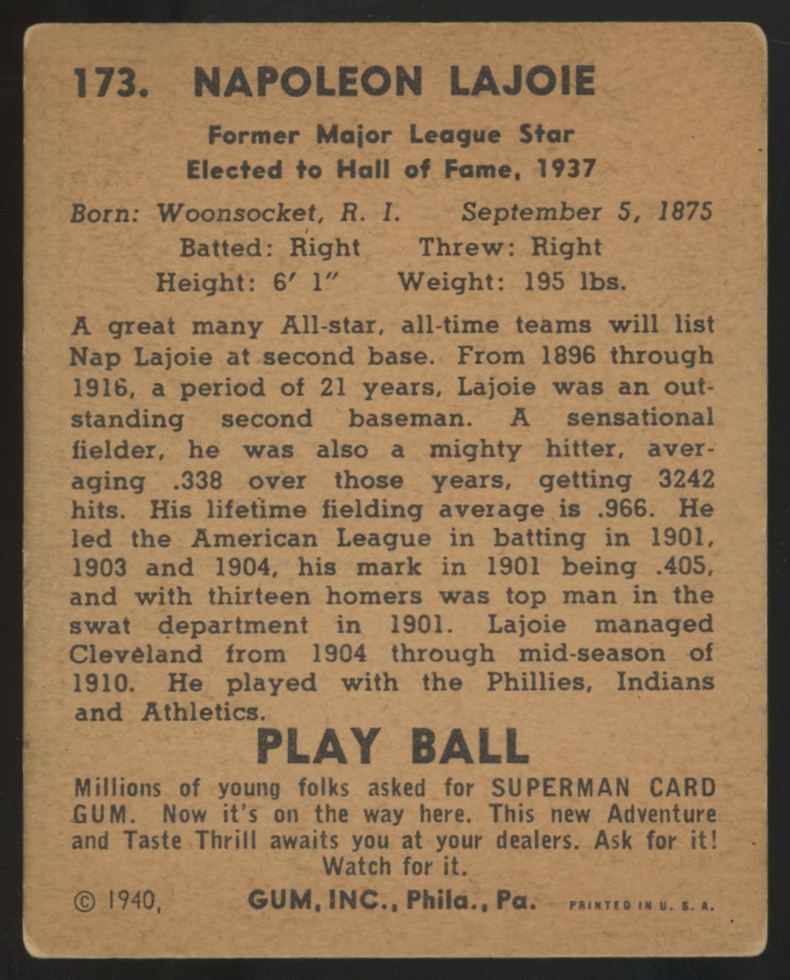 1940 Play Ball Larry Lajoie #173 Good