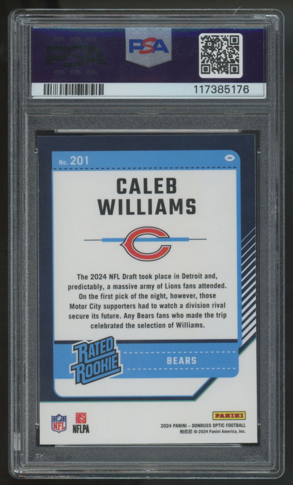 2024 Panini Donruss Optic Caleb Williams RC Rated Rookie #201 PSA 10