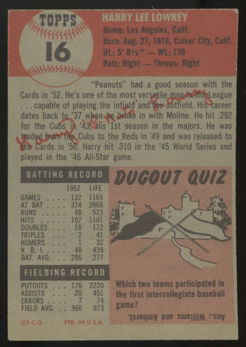 1953 Topps Harry Lowrey #16 VG-VG/EX