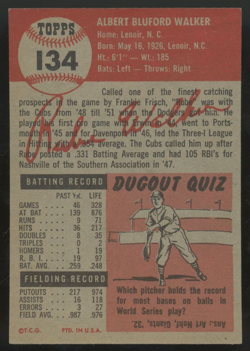 1953 Topps Rube Walker #134 EX/MT