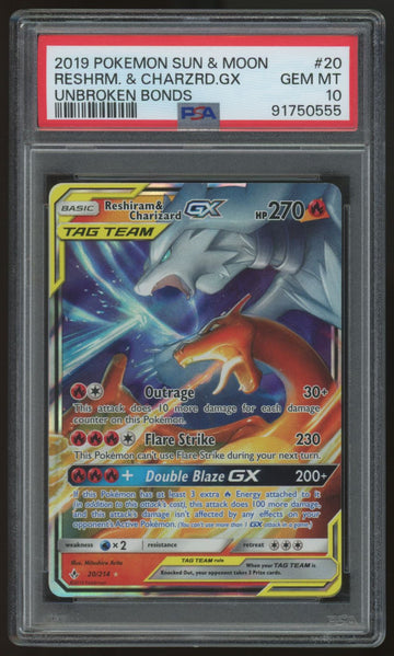 2019 Pokemon Reshiram & Charizard GX Unbroken Bonds #20 PSA 10