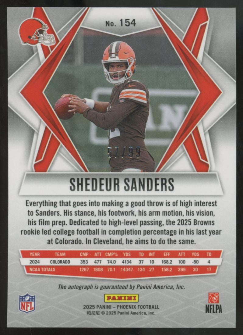2025 Panini Phoenix Shedeur Sanders RC Red Auto /99 #154