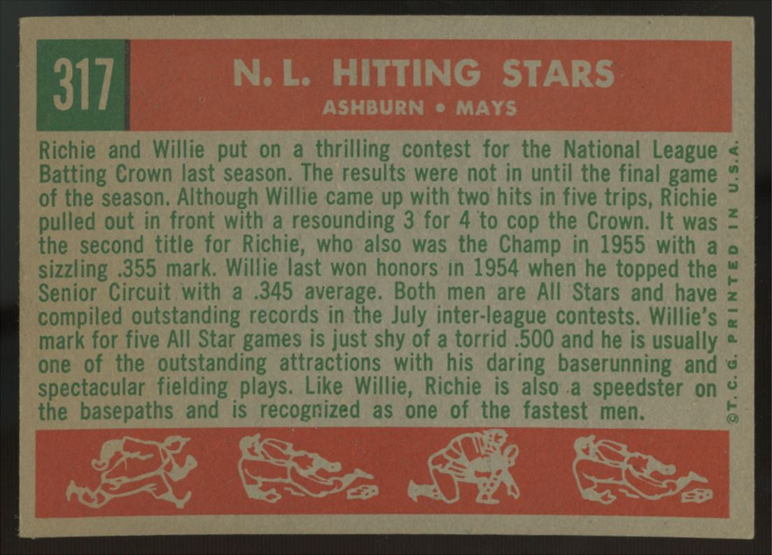 1959 Topps NL Hitting Kings Ashburn Mays #317 EX