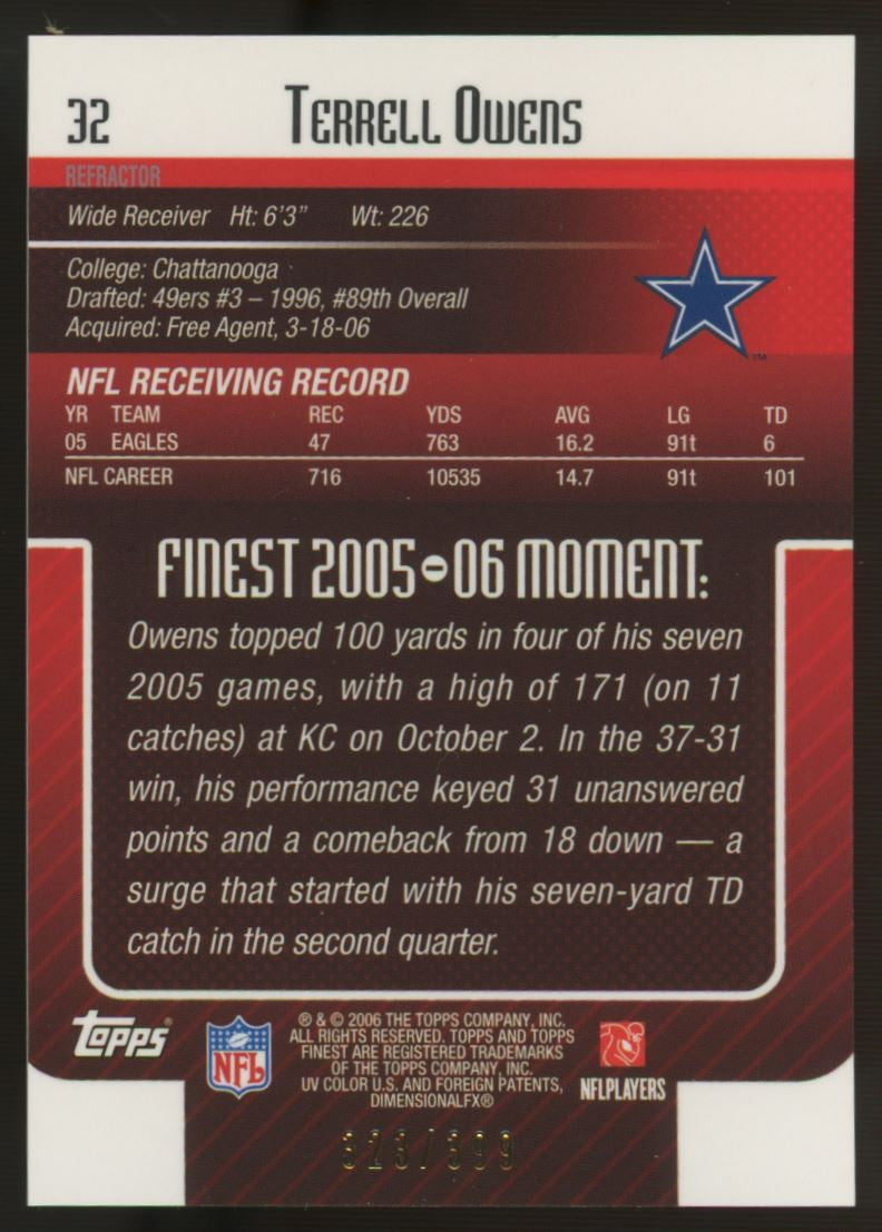 2006 Topps Finest Terrell Owens Red Refractor /399 #32