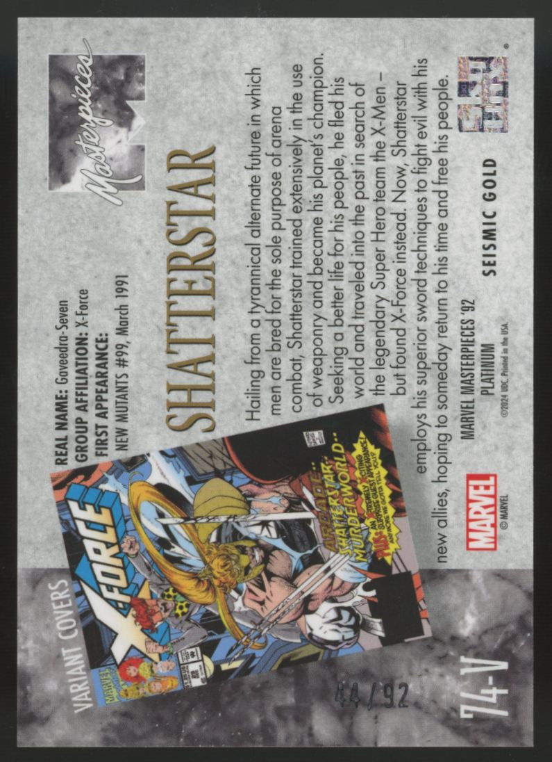 2024 UD Marvel Masterpieces 92' Platinum Shatterstar Seismic Gold /92 #74-V