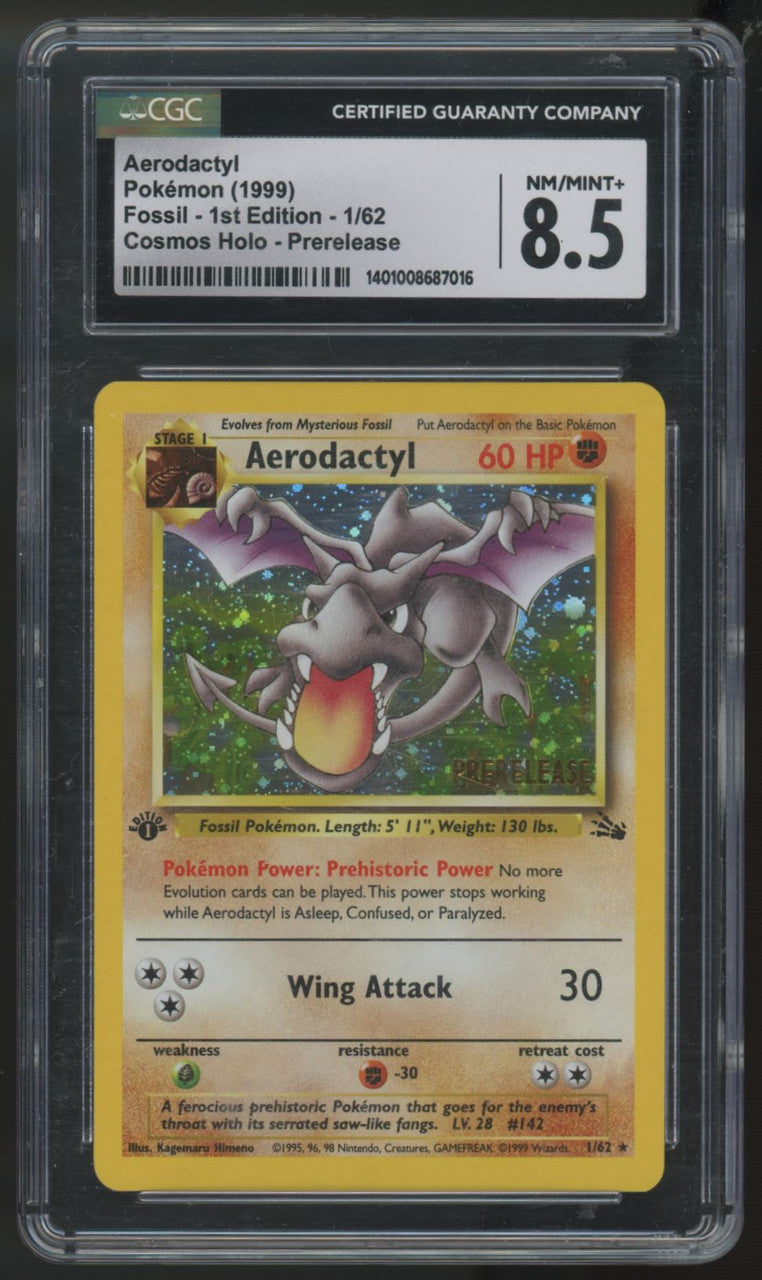 1999 Pokemon Aerodactyl Fossil 1st Edition Prerelease Holo #1 CGC 8.5