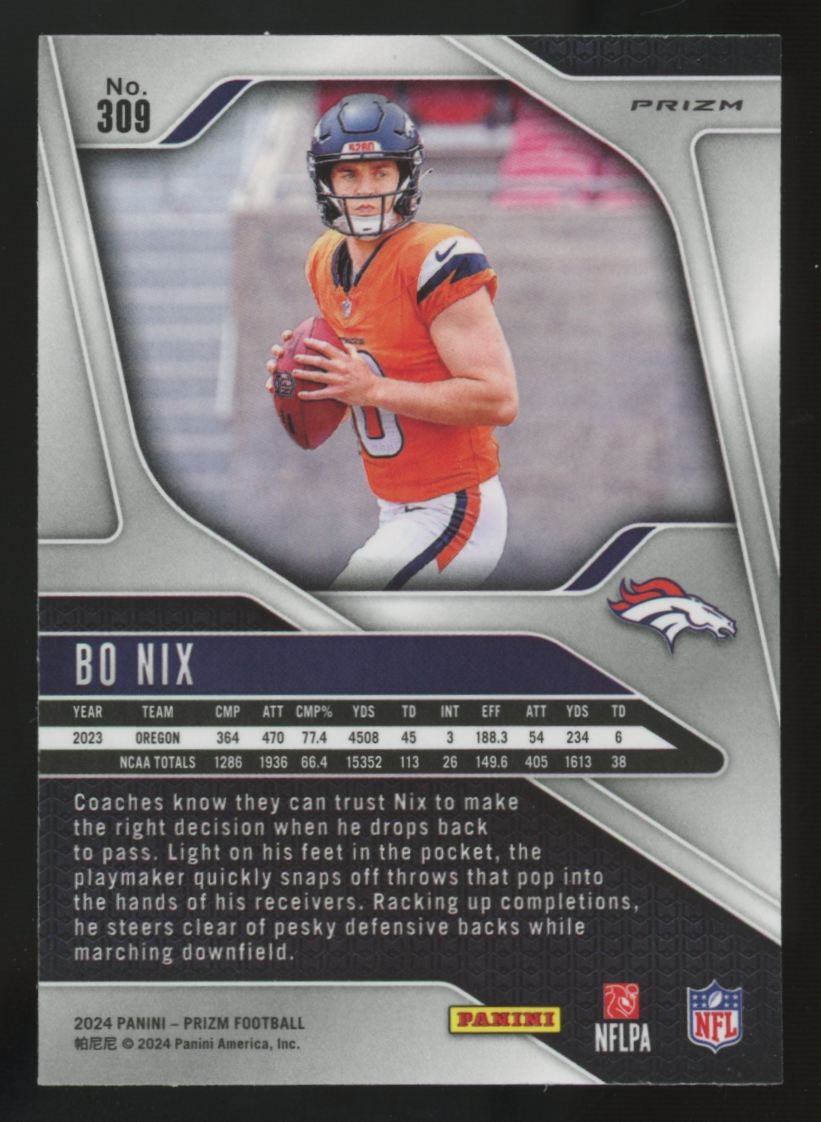 2024 Panini Prizm Bo Nix RC Neon Green Pulsar #309 "A"