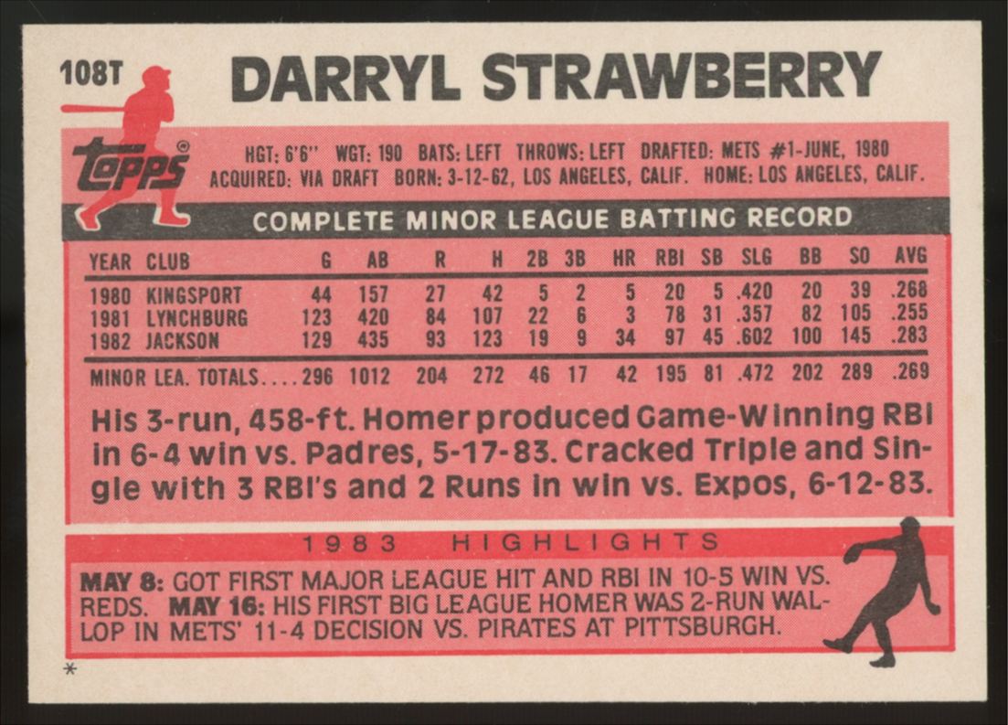 1983 Topps Traded Daryl Strawberry RC #108T NM