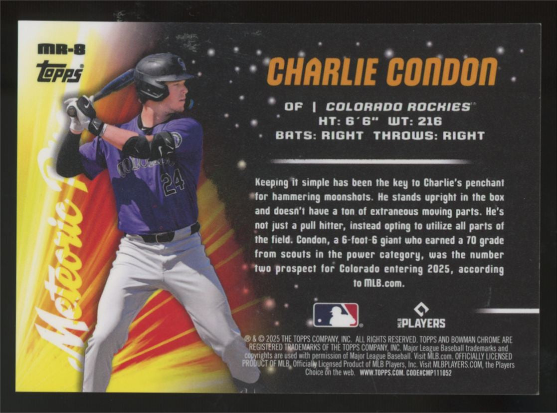2025 Bowman Chrome Mega Charlie Condon Meteoric Rise Yellow Refractor /75 #MR-8