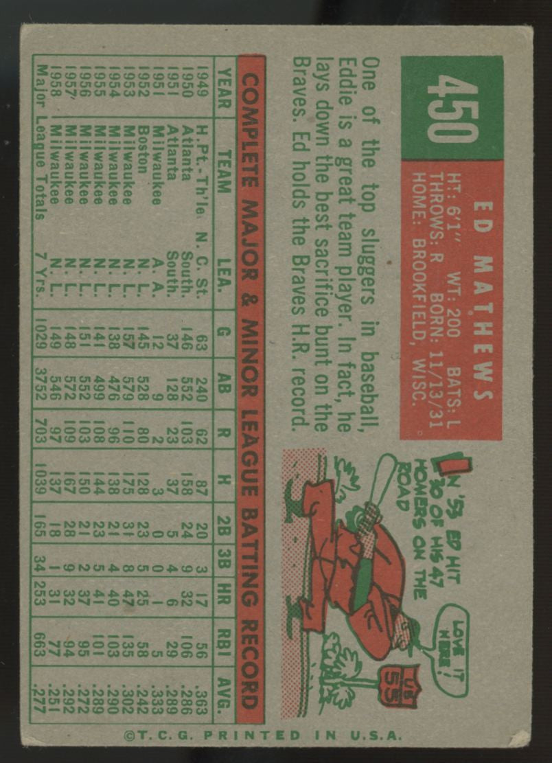 1959 Topps Ed Mathews #450 VG