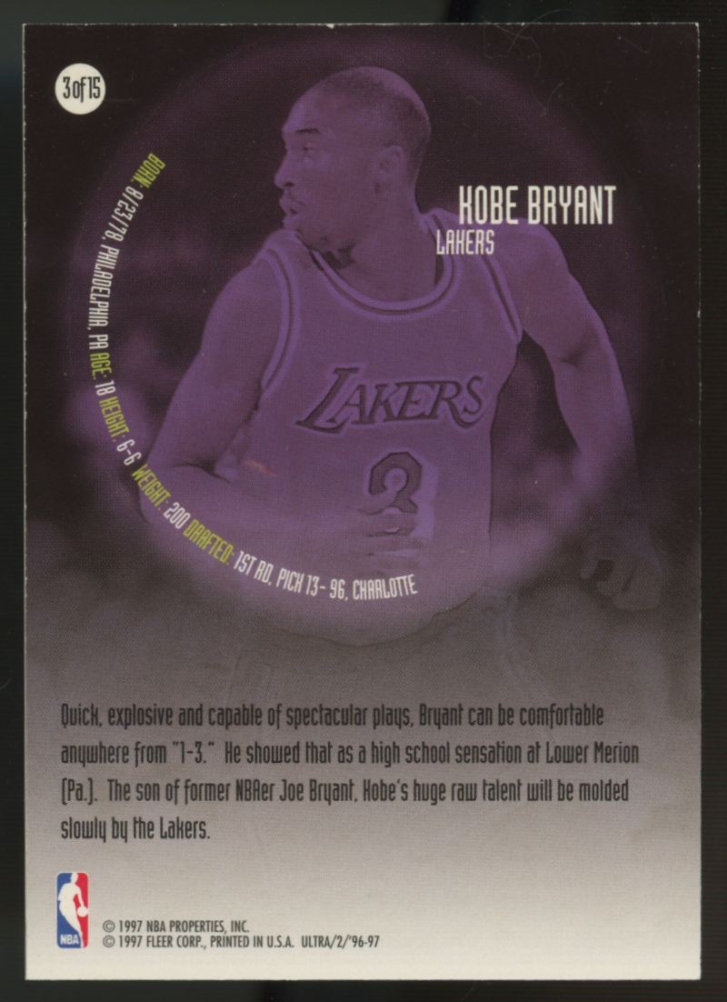 1996-97 Fleer Ultra Kobe Bryant RC All Rookie #3 "D"