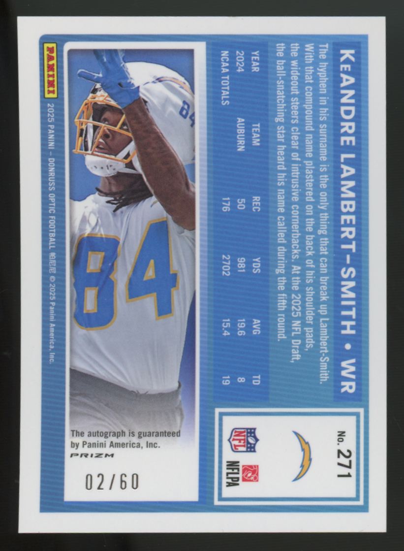 2025 Donruss Optic KeAndre Lambert-Smith RC Rated Rookie Black & Gold Auto /60