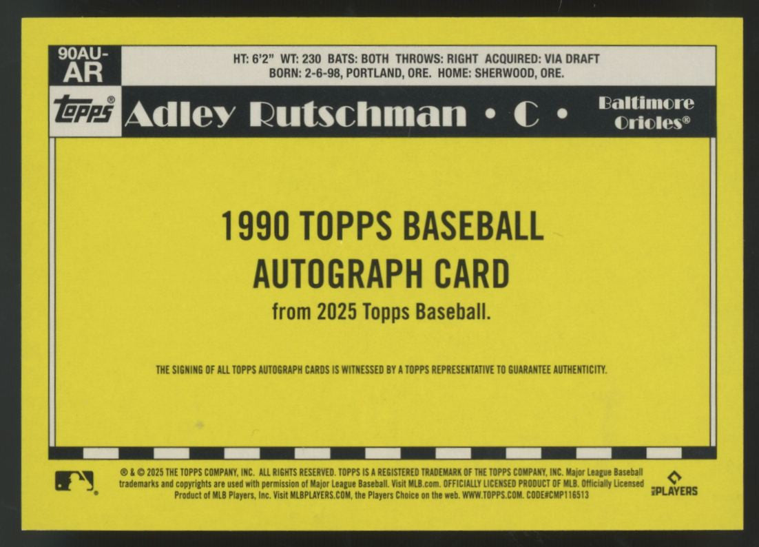 2025 Topps Series One Adley Rutschman Gold 1990 Auto /50 #90AU-AR