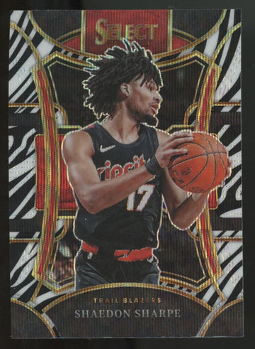 2023-24 Panini Select Shaedon Sharpe Mezzanine Zebra Prizm SSP #386