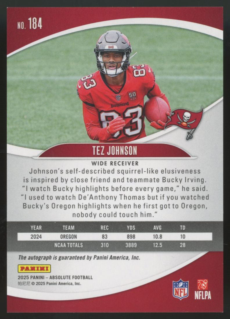 2025 Panini Absolute Tez Johnson RC Green Waves Auto /50 #184