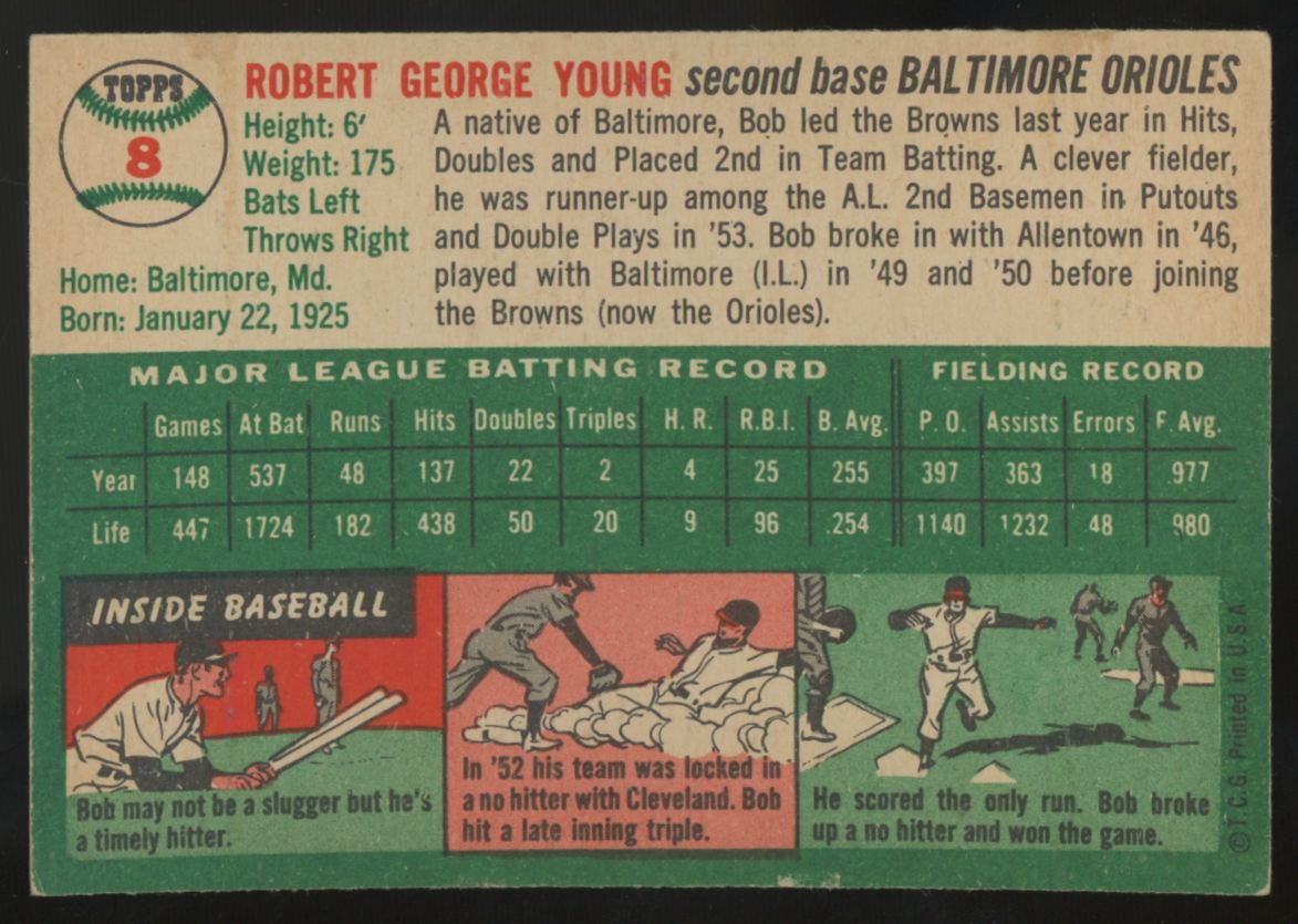 1954 Topps Bobby Young #8 EX/MT