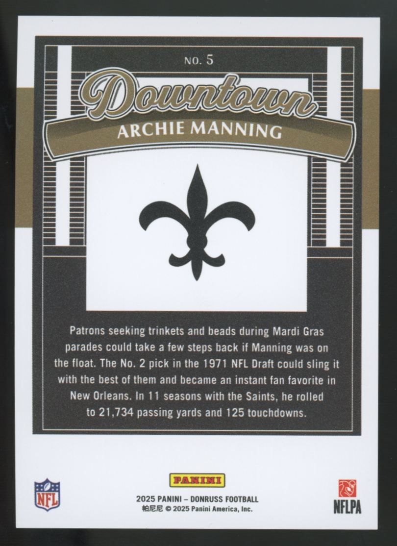 2025 Panini Donruss Archie Manning Downtown SSP #5 "A"