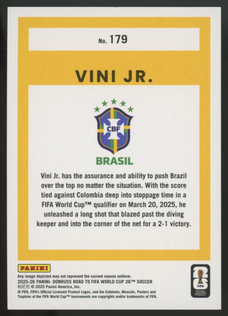 2025-26 Panini Donruss Road to FIFA World Cup Vini Jr. Pink Swirl /89 #179