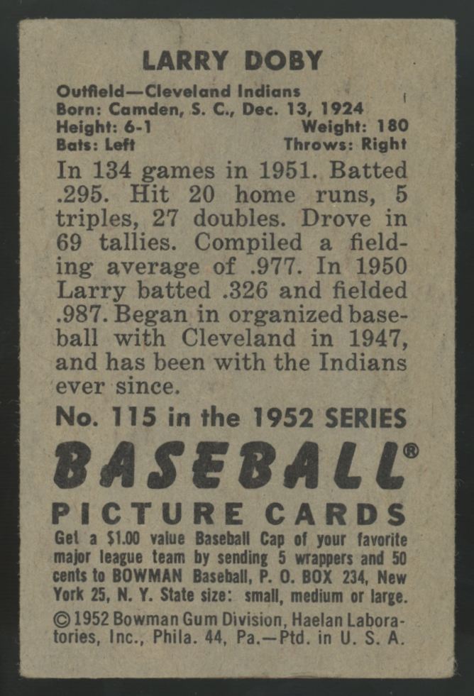 1952 Bowman Larry Doby Picture Card #115 VG-VG/EX