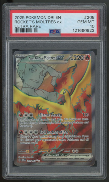 2025 Pokemon Team Rocket's Moltres ex Destined Rivals Ultra Rare #208 PSA 10
