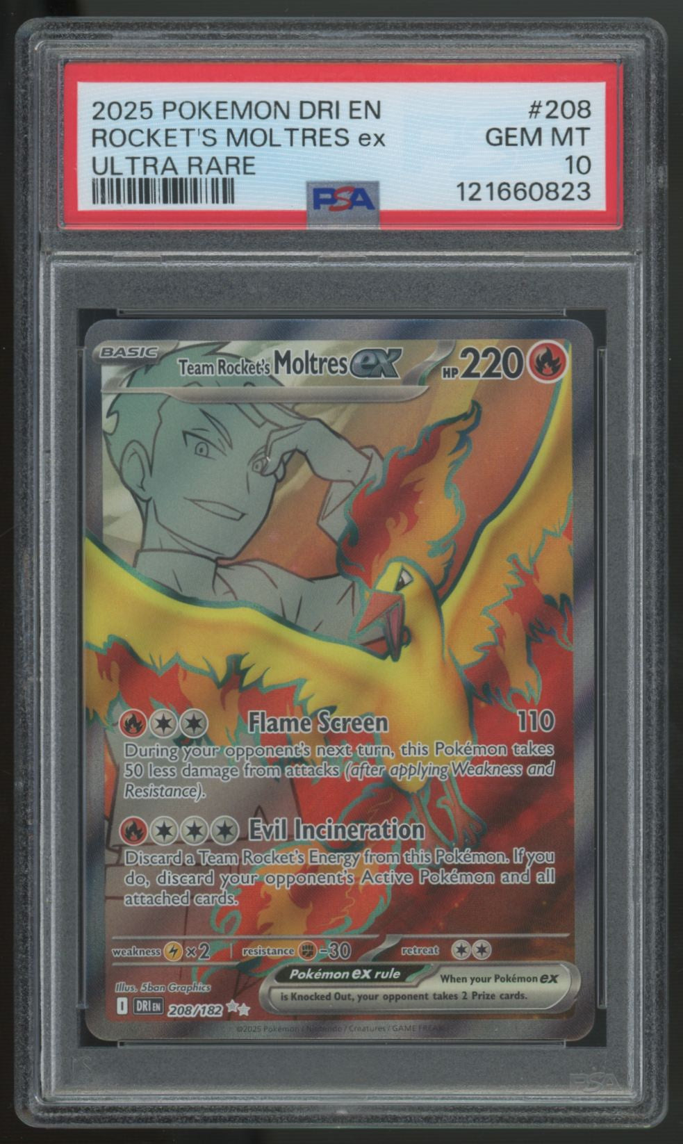 2025 Pokemon Team Rocket's Moltres ex Destined Rivals Ultra Rare #208 PSA 10