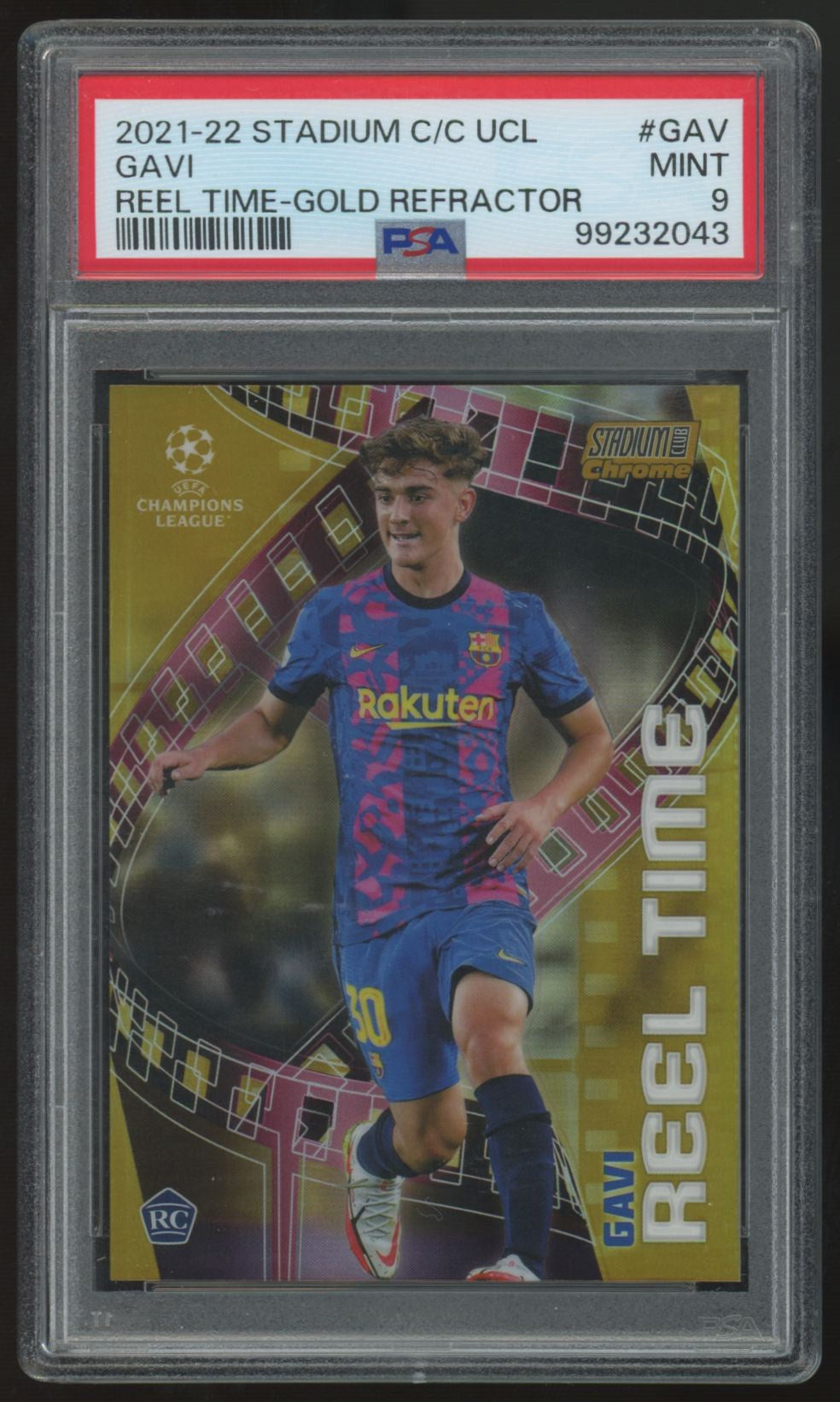 2021-22 Stadium Club Chrome UEFA Gavi RC Gold Reel Time /50 #RT-GAV PSA 9