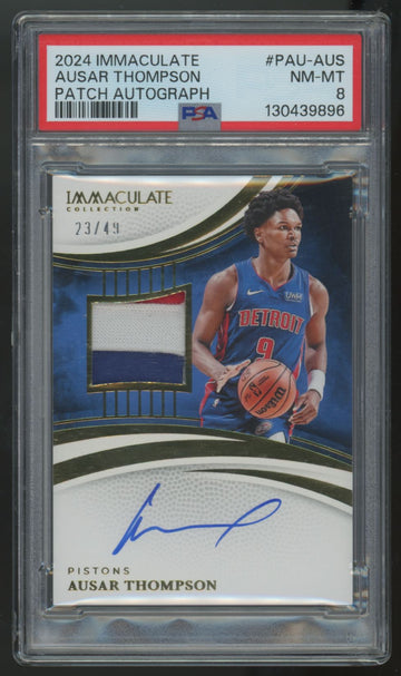 2024-25 Panini Immaculate Ausar Thompson Blue Patch Auto /49 #PAU-AUS PSA 8